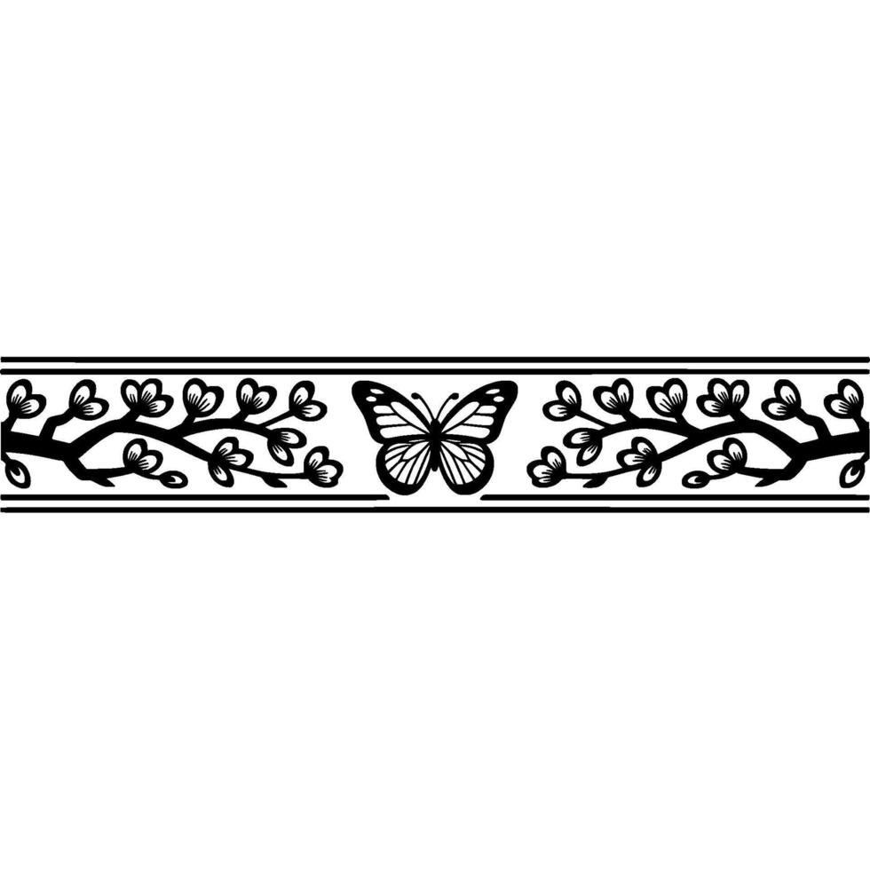 Elegant Botanical Border with Butterfly Motif vector