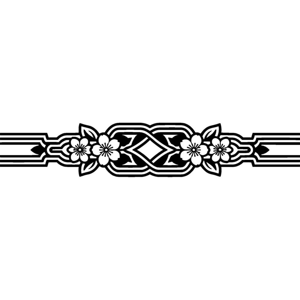 Art Deco Floral Border, Elegant Element, Monochrome vector