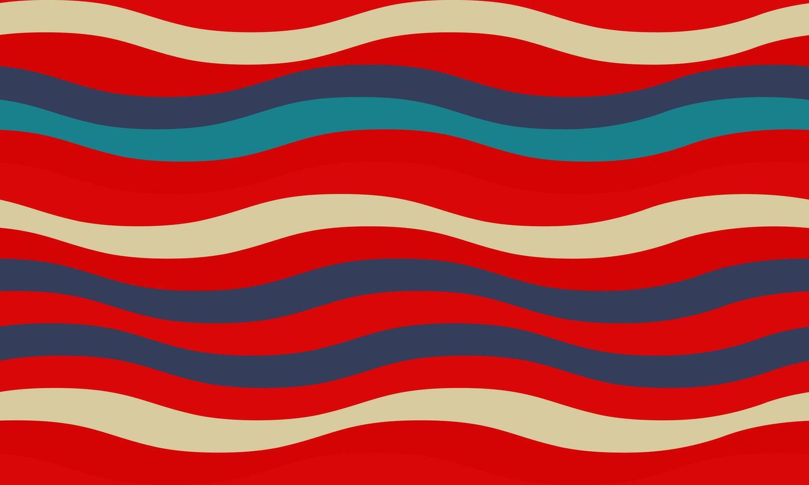 Vibrant wavy stripes in red, teal, beige, and navy create a dynamic, retroinspired pattern. Perfect for backgrounds, textiles, or website design, this image evokes feelings of energy and movement. vector