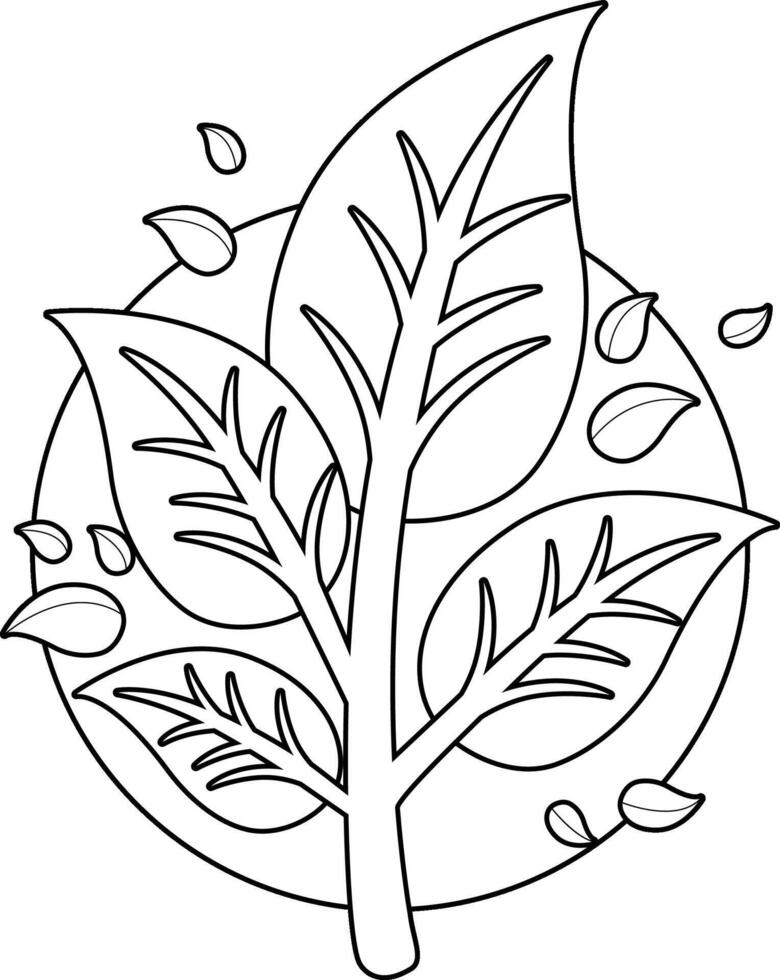 Ecology concept of a healthy growing tree branch with green leaves. Plant with leaves icon. black and white coloring page vector