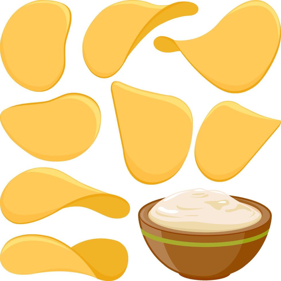 Chips with creamy dip illustration vector