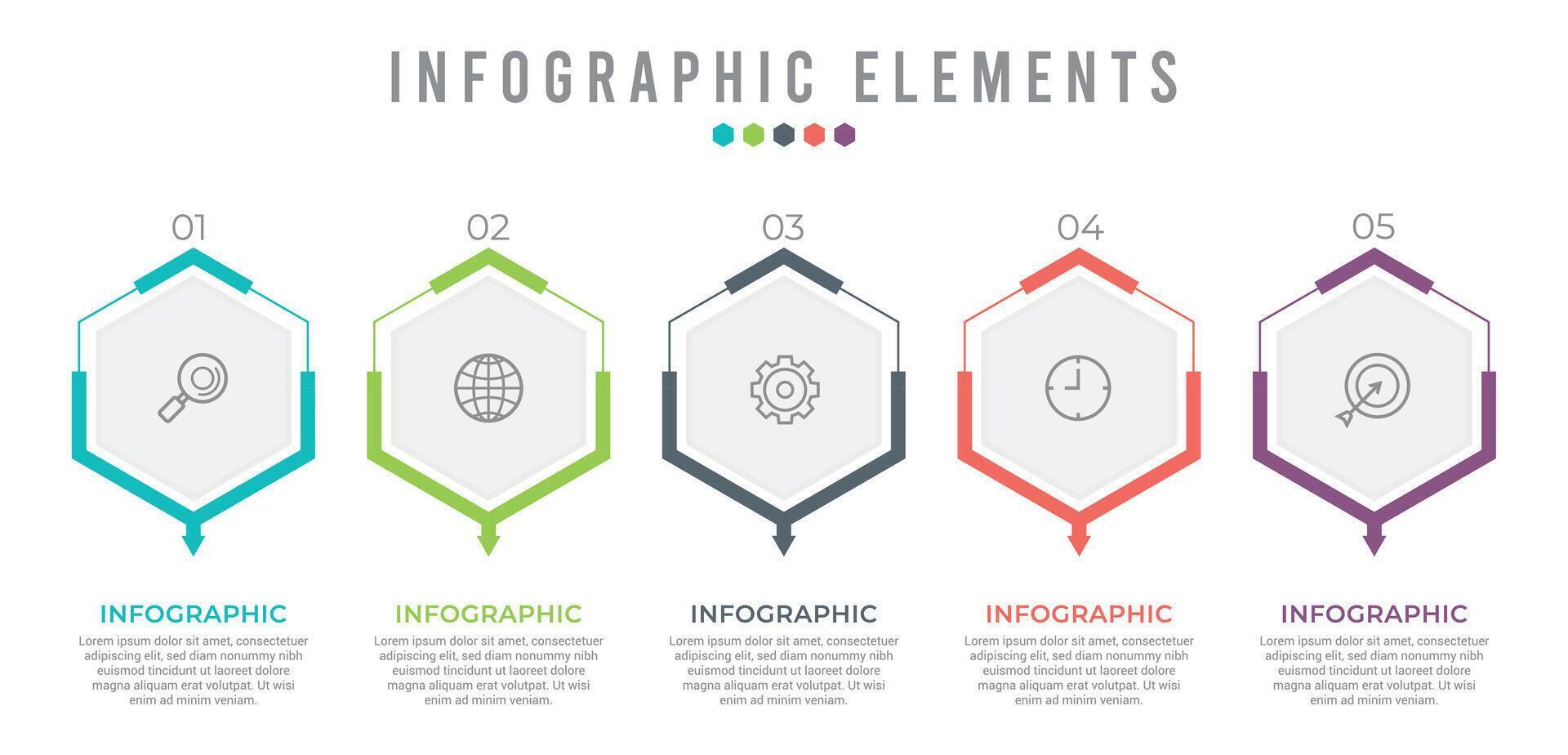 Business infographic element with 5 options, steps, number template design, vector