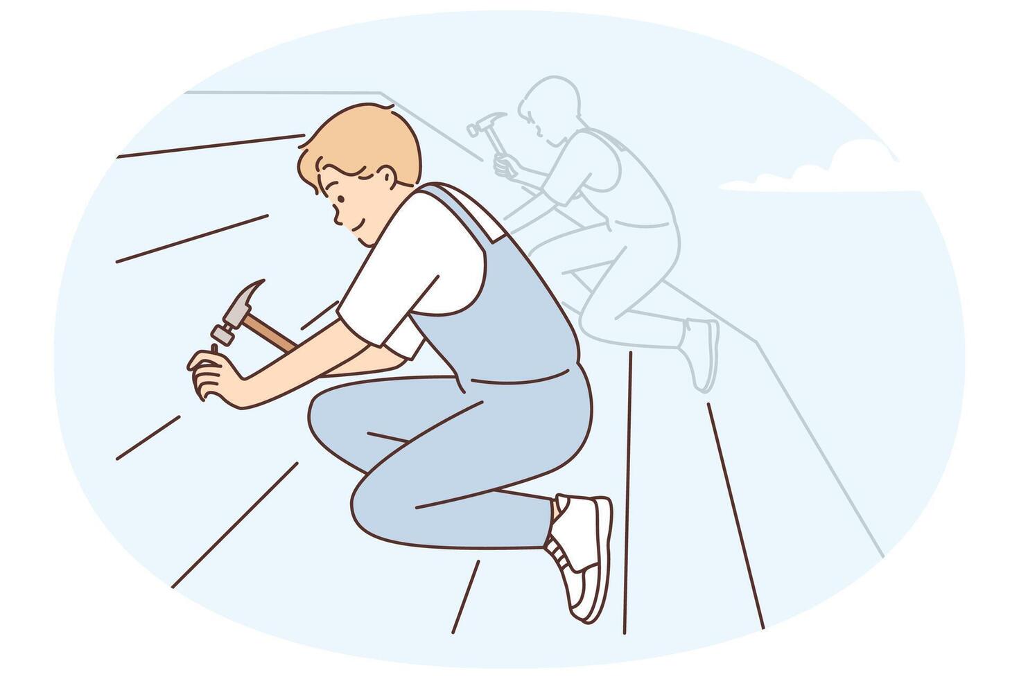 Person hammering on a roof vector