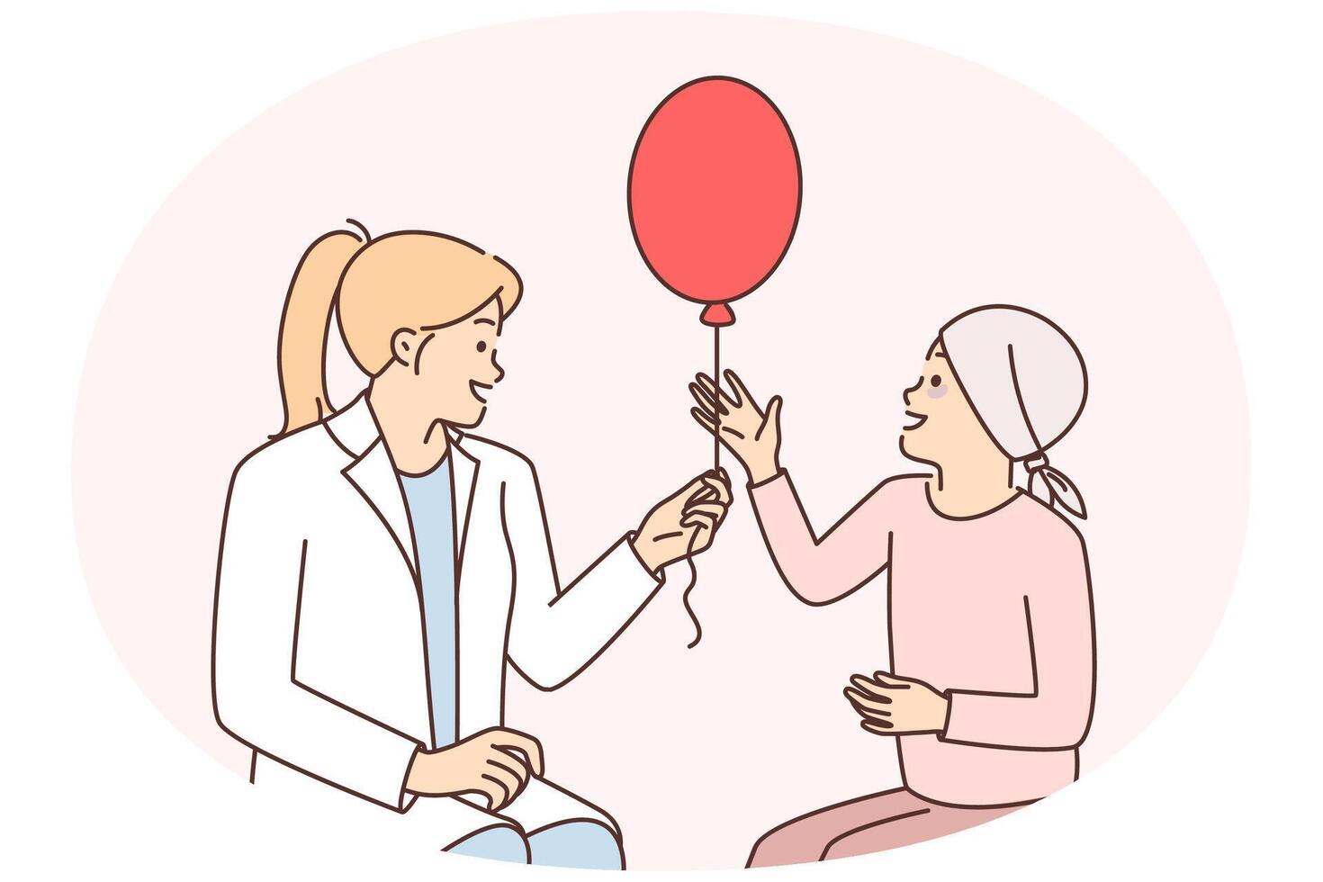 Child holding red balloon with doctor vector