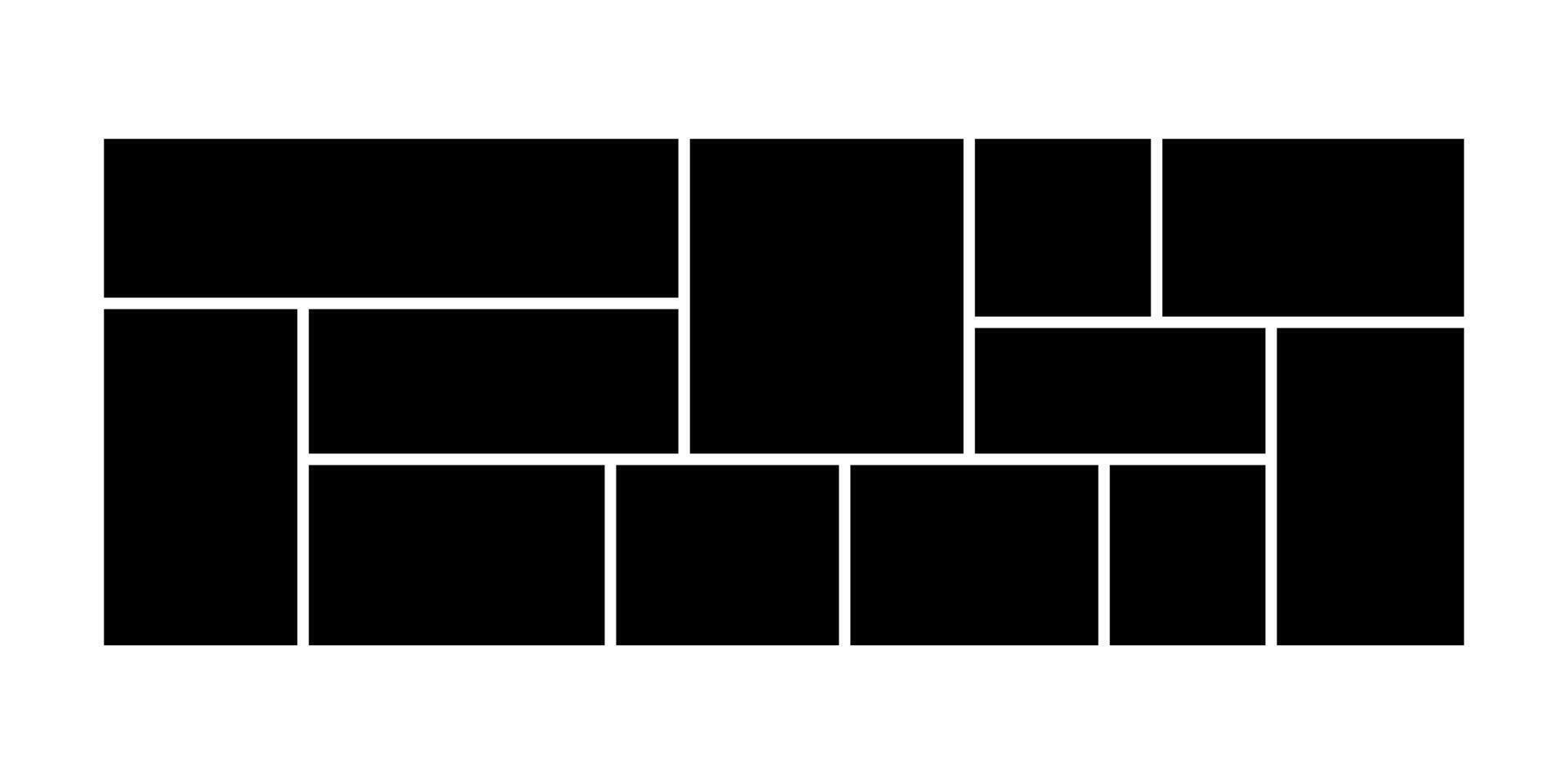 Brand photo or card design with frame, illustration and black grid layout. A perfect mosaic template for collage or moodboard-style image display. vector