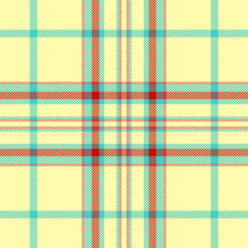 Vibrant plaid pattern. Traditional Scottish tartan design with red, turquoise, and yellow. Suitable for fabric, fashion, textile, or background applications. vector