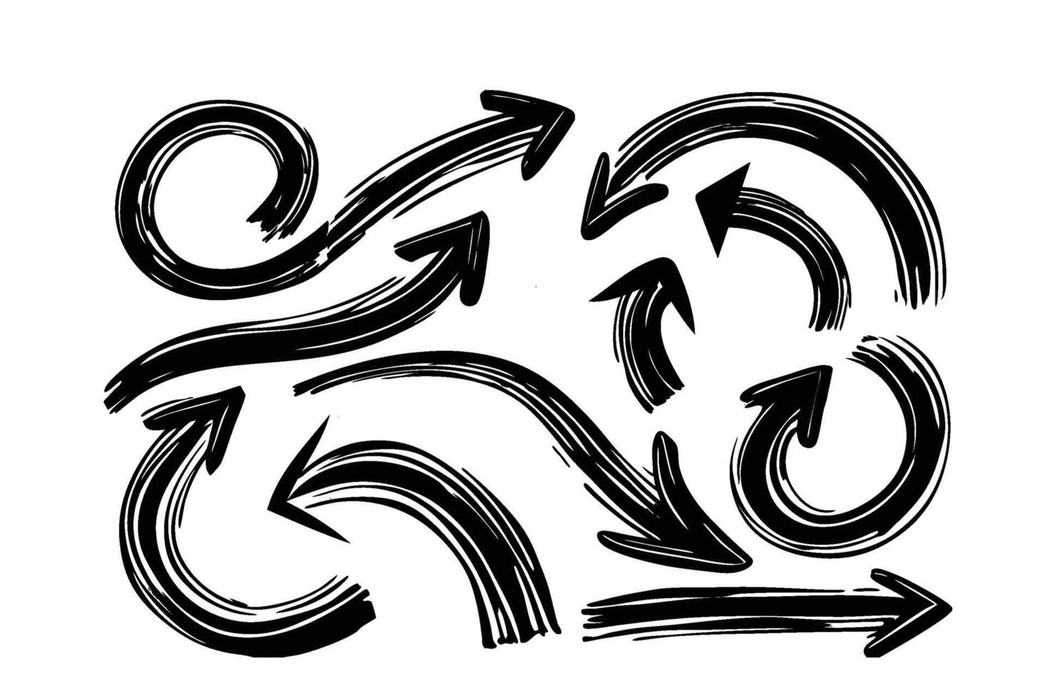 Abstract Brush Stroke Arrows Collection Hand Drawn Icons for Motion and Direction vector