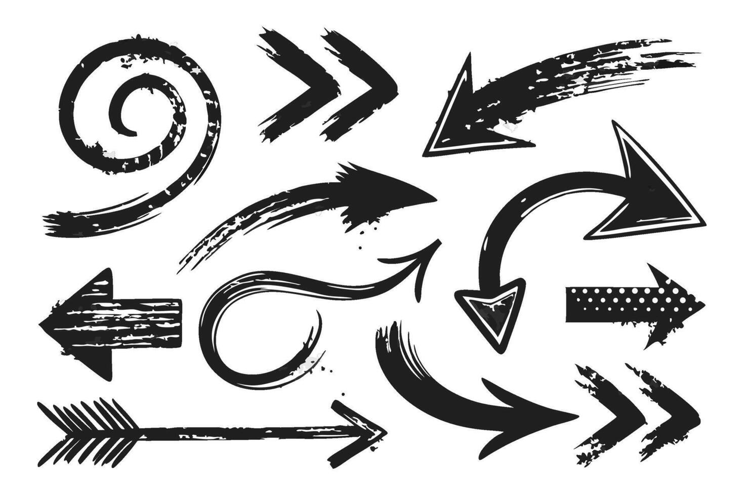 Grunge Brush Arrow Set Hand Painted Directional Symbols on White Background vector
