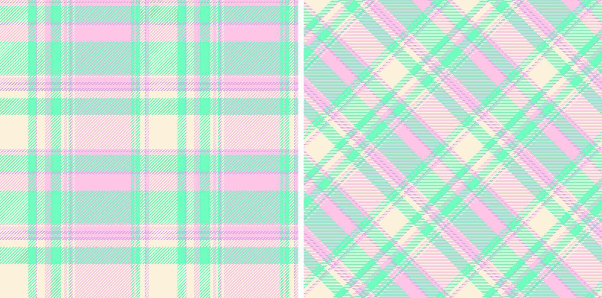 Pastel plaid patterns set. Two checkered designs in pink, green, and cream. Ideal for textiles, backgrounds, or creative projects needing a soft, colorful touch. vector