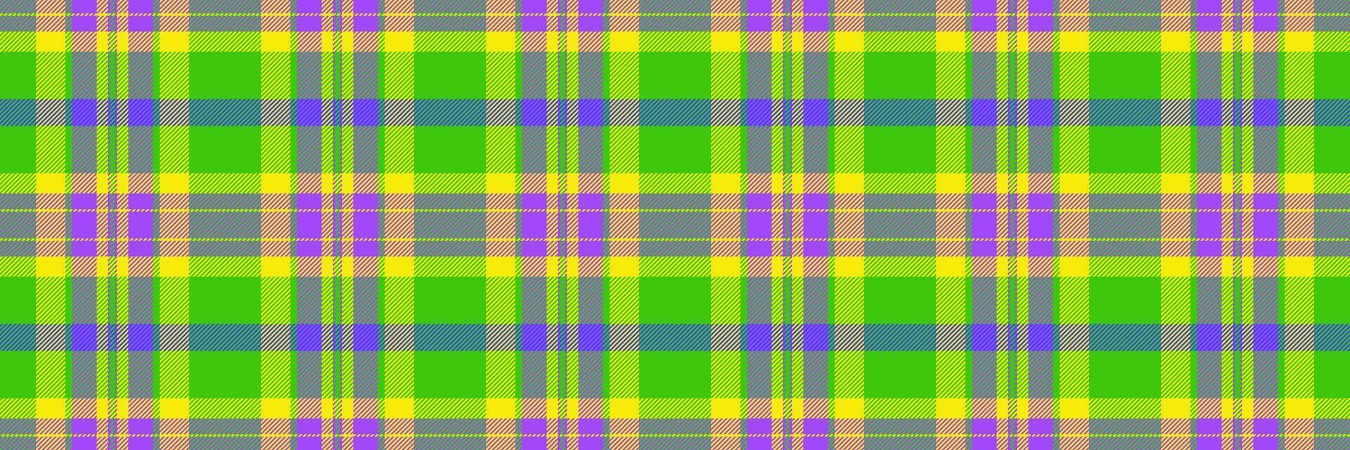 Vibrant lime green, yellow, and purple plaid pattern. Perfect for textile design, website backgrounds, or fashion projects. vector