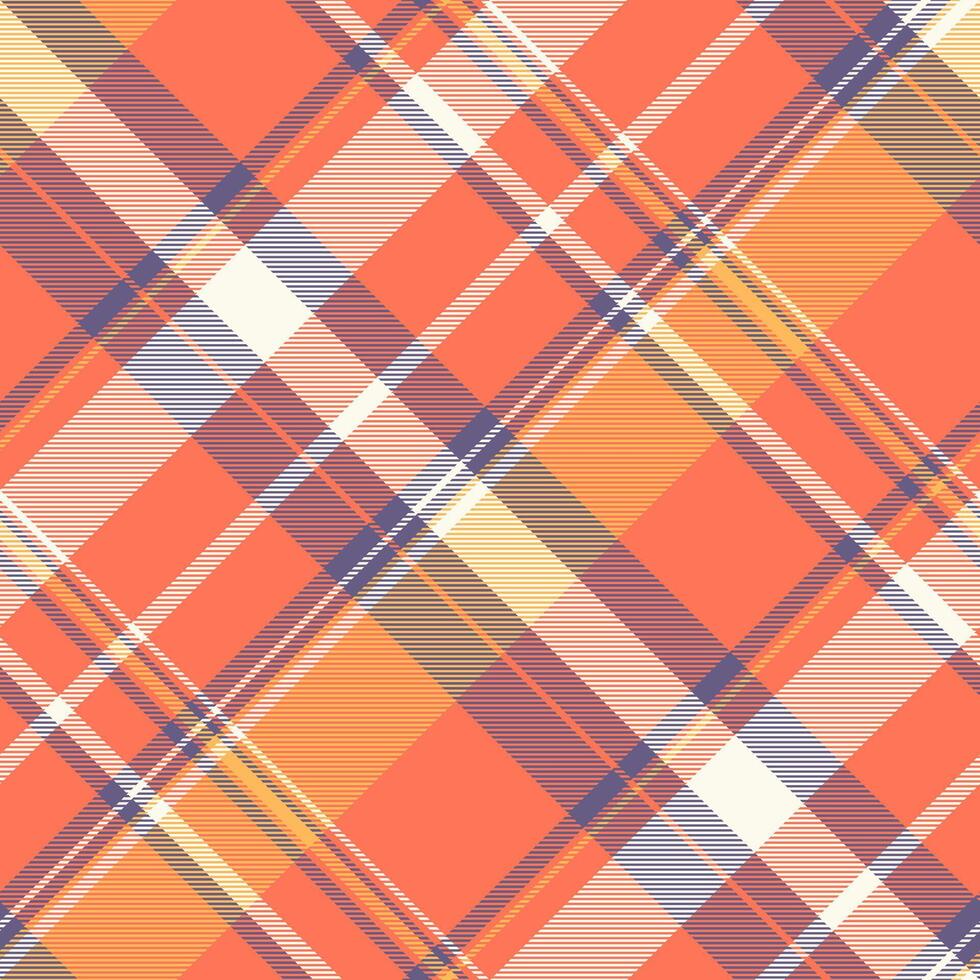 Warm, vibrant plaid pattern in coral, orange, and cream. Traditional textile design suitable for backgrounds, fashion, or digital art. Cozy, textured look. vector