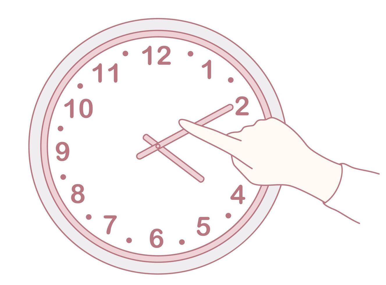 A Hand Pointing at a Clock That Clearly Displays the Time for Better Understanding vector