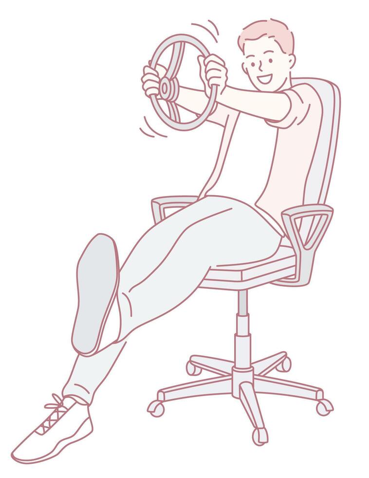 Person simulating driving in a chair vector