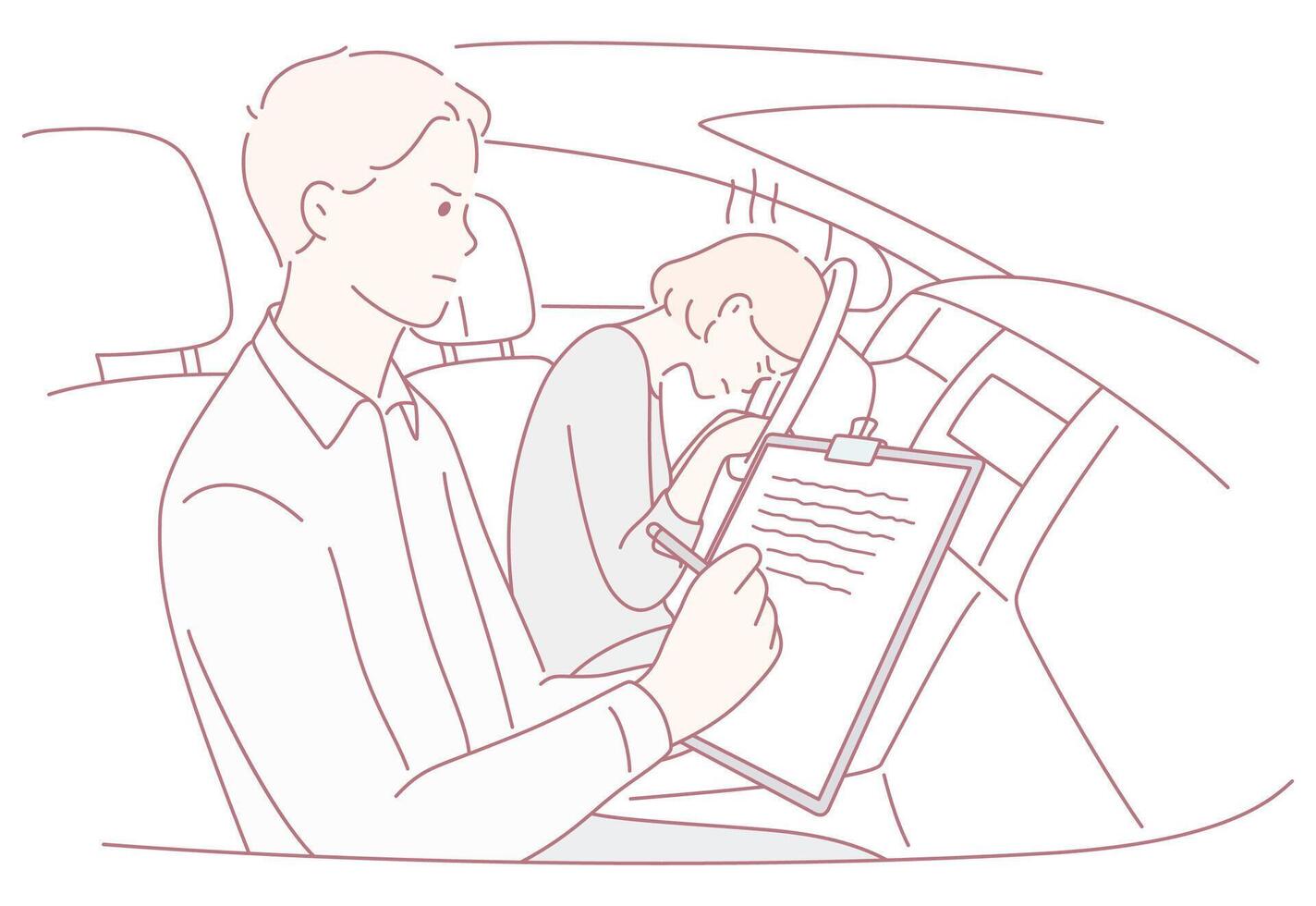 Driver evaluating passenger comfort in car vector
