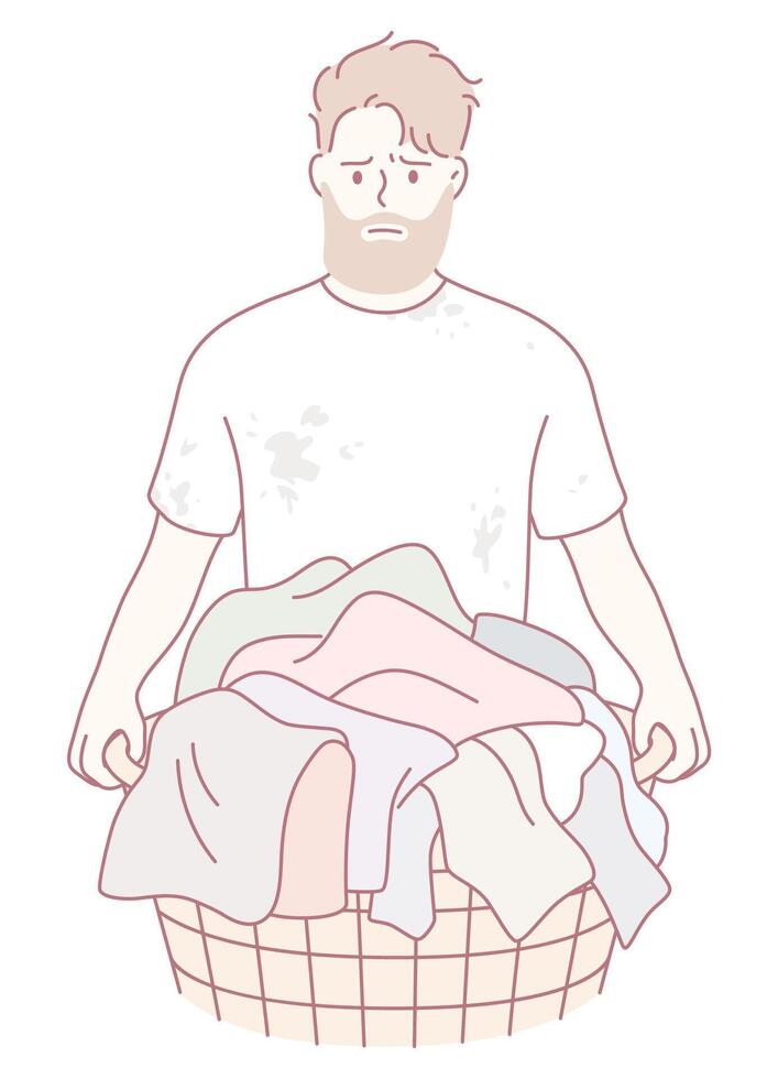 Man holding laundry basket vector