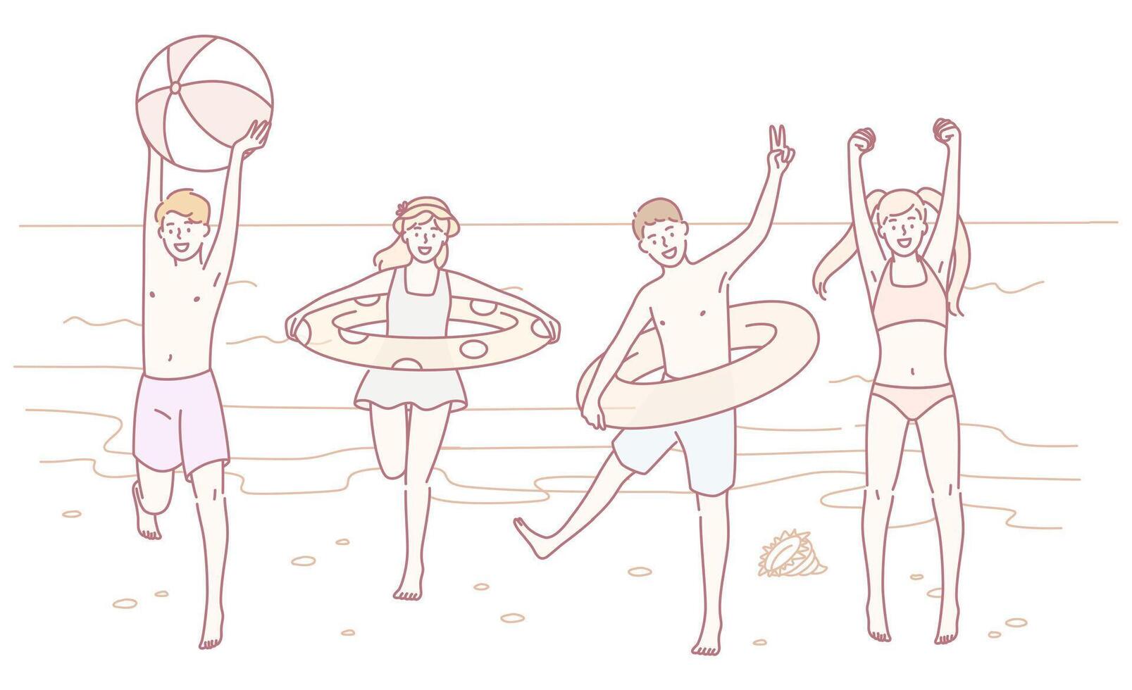 Friends enjoying beach activities together vector