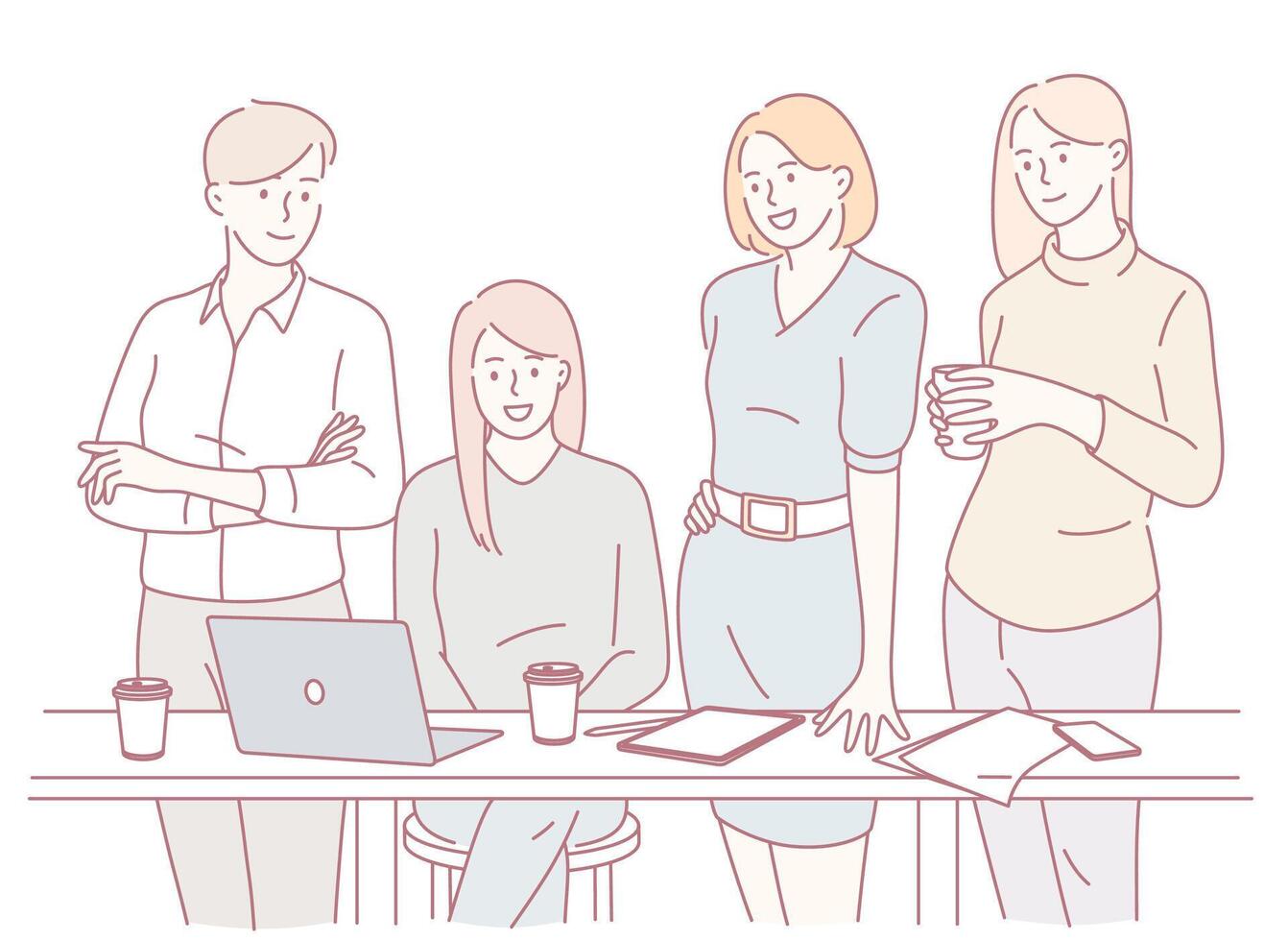 Team collaborating in a modern office vector