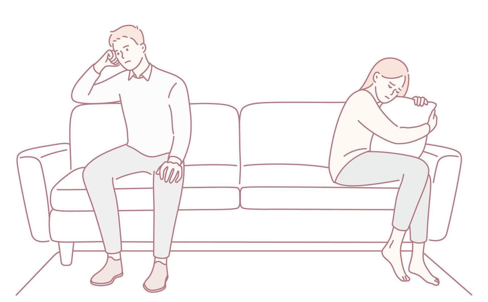 couple on couch feeling upset vector