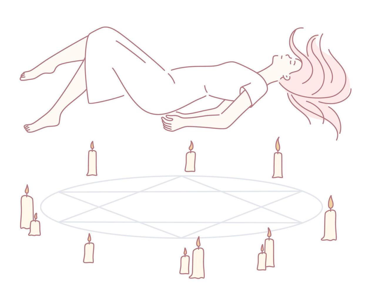 Woman levitating surrounded by candles vector