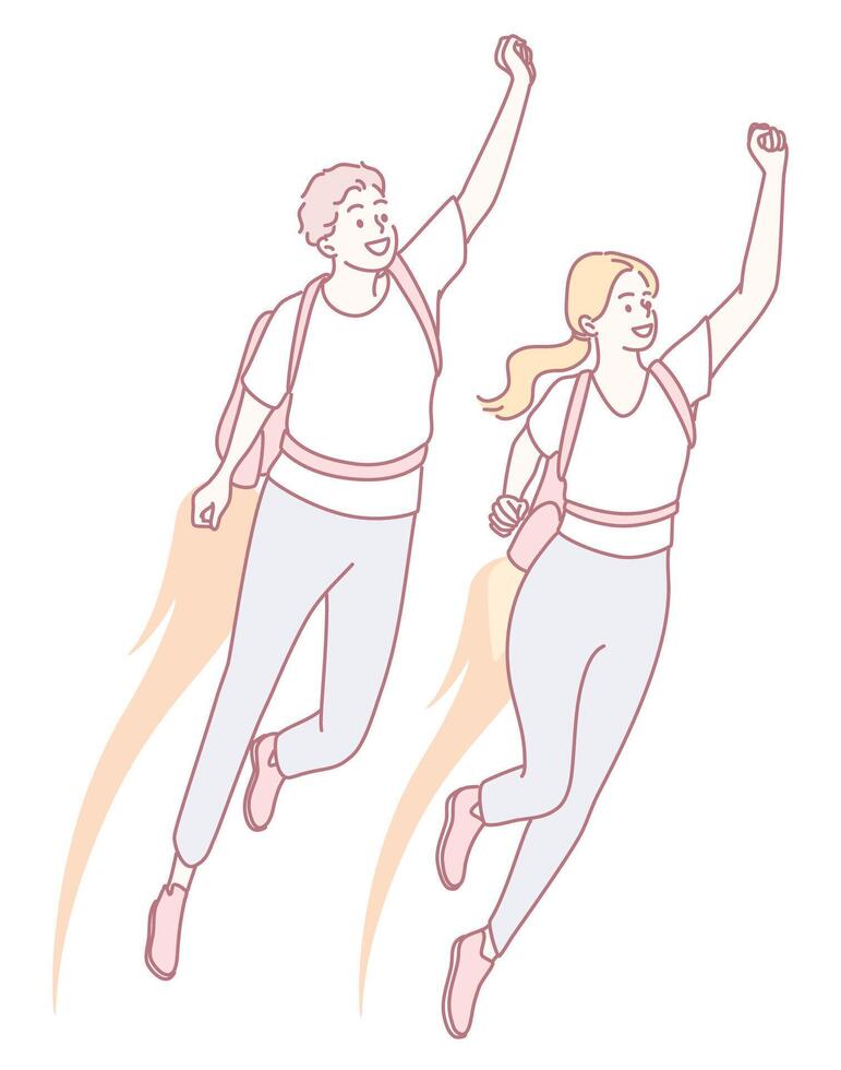This dynamic duo is soaring high with vibrant energy and boundless enthusiasm for life vector