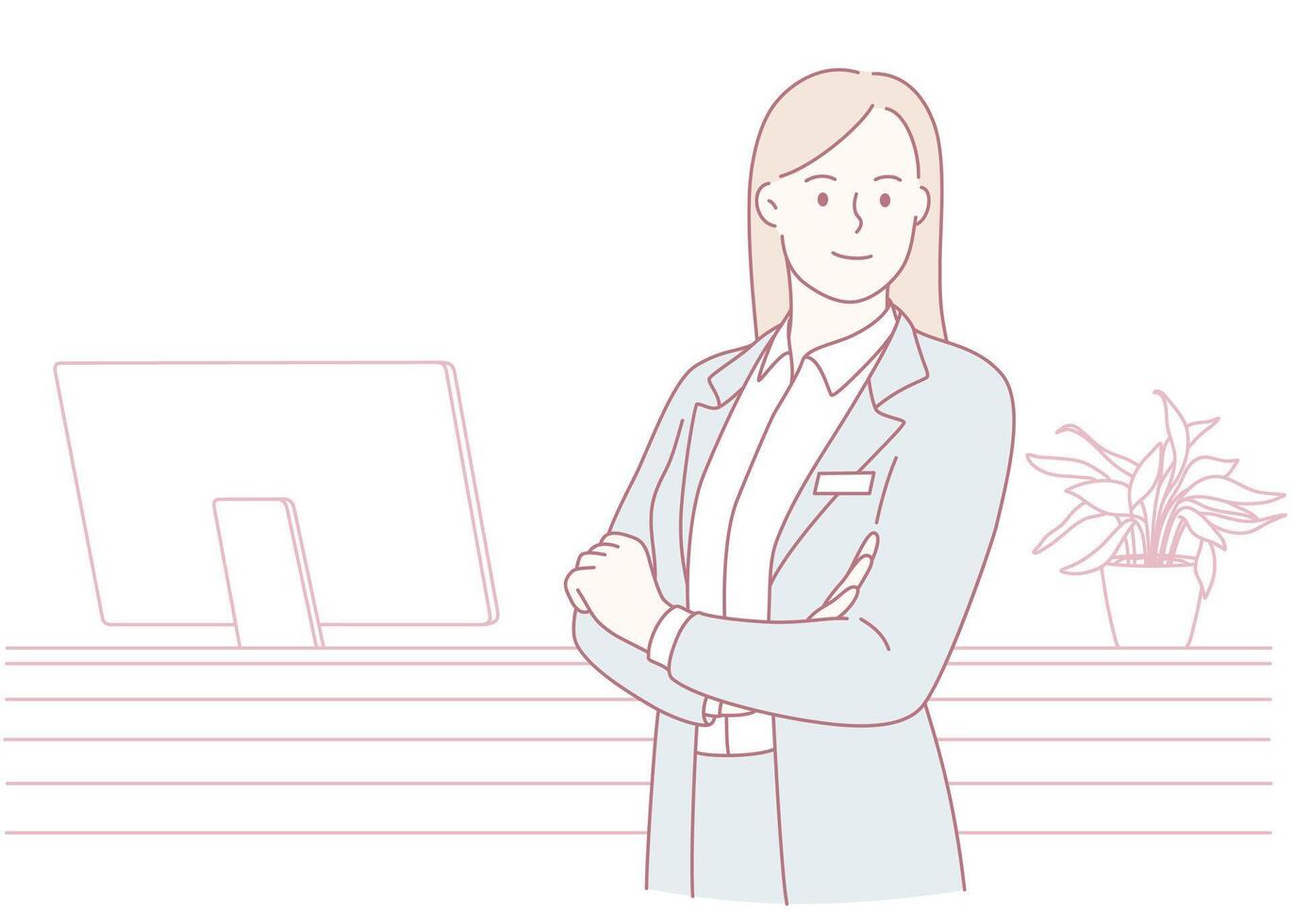 A confident professional woman stands with poise in a modern office environment setting vector