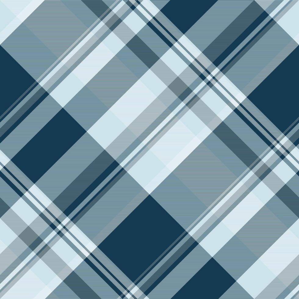 Stylish diagonal plaid pattern in cool blues and whites. Perfect for textile design, website backgrounds, or fashion projects. vector