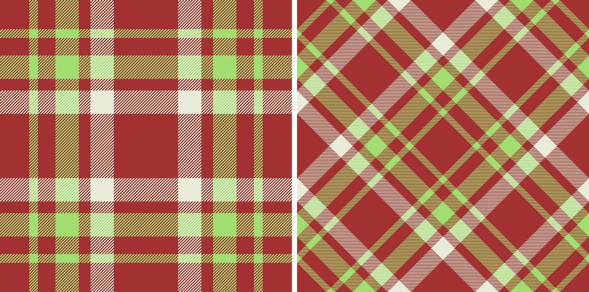 Vibrant red, green, and cream plaid patterns, perfect for textile design, apparel, or holiday projects. vector