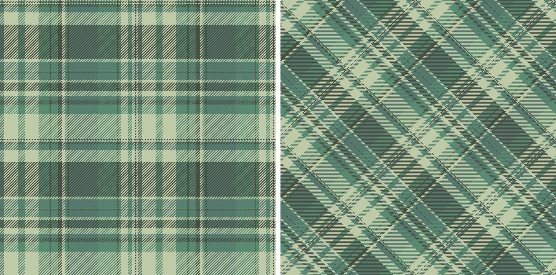 Two elegant green and beige plaid patterns, perfect for textile design, apparel, or website backgrounds. vector