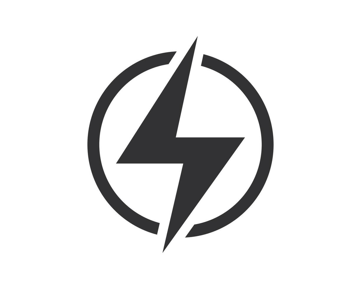 A minimalist graphic icon of a lightning bolt enclosed in a circle, symbolizing energy, power, or speed. Perfect for tech, innovation, or environmental themes. Use for logos and web design. vector