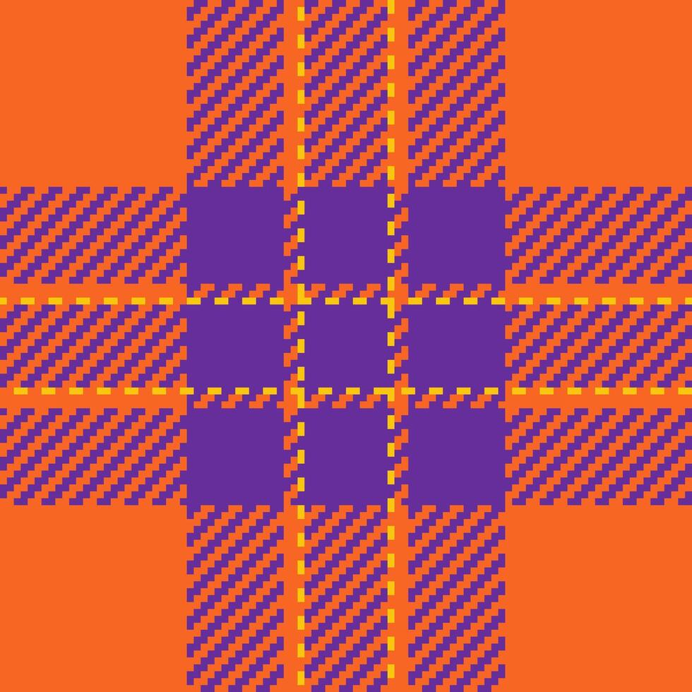 Vibrant orange and purple plaid pattern. Perfect for fall, Halloween, or autumnal designs. This bold geometric textile texture adds a touch of modern energy to any project. vector