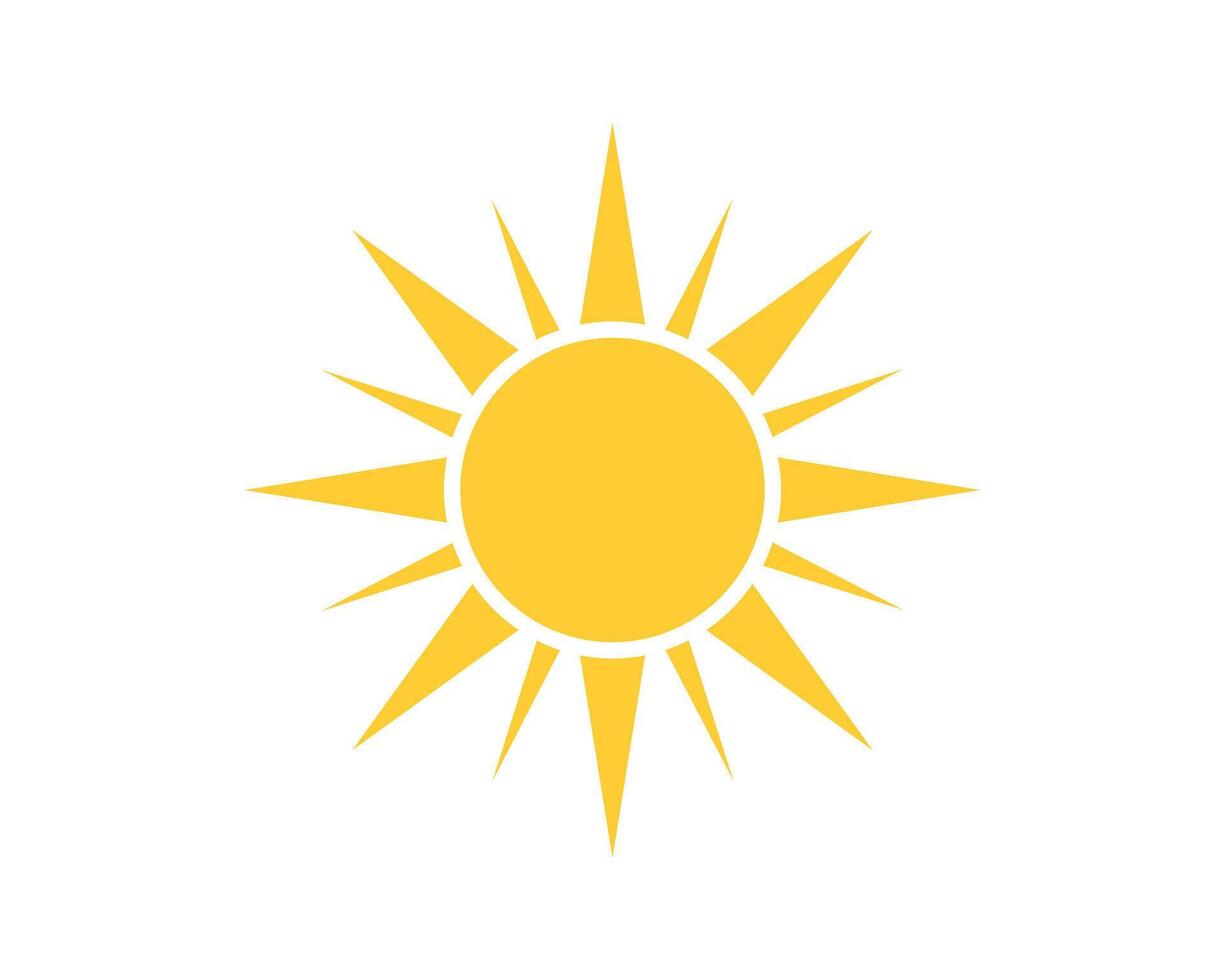 Bright yellow sun icon with pointed rays on a clean white background. Symbolizing warmth, energy, and positivity. Great for weather, summer, or motivational themes. vector