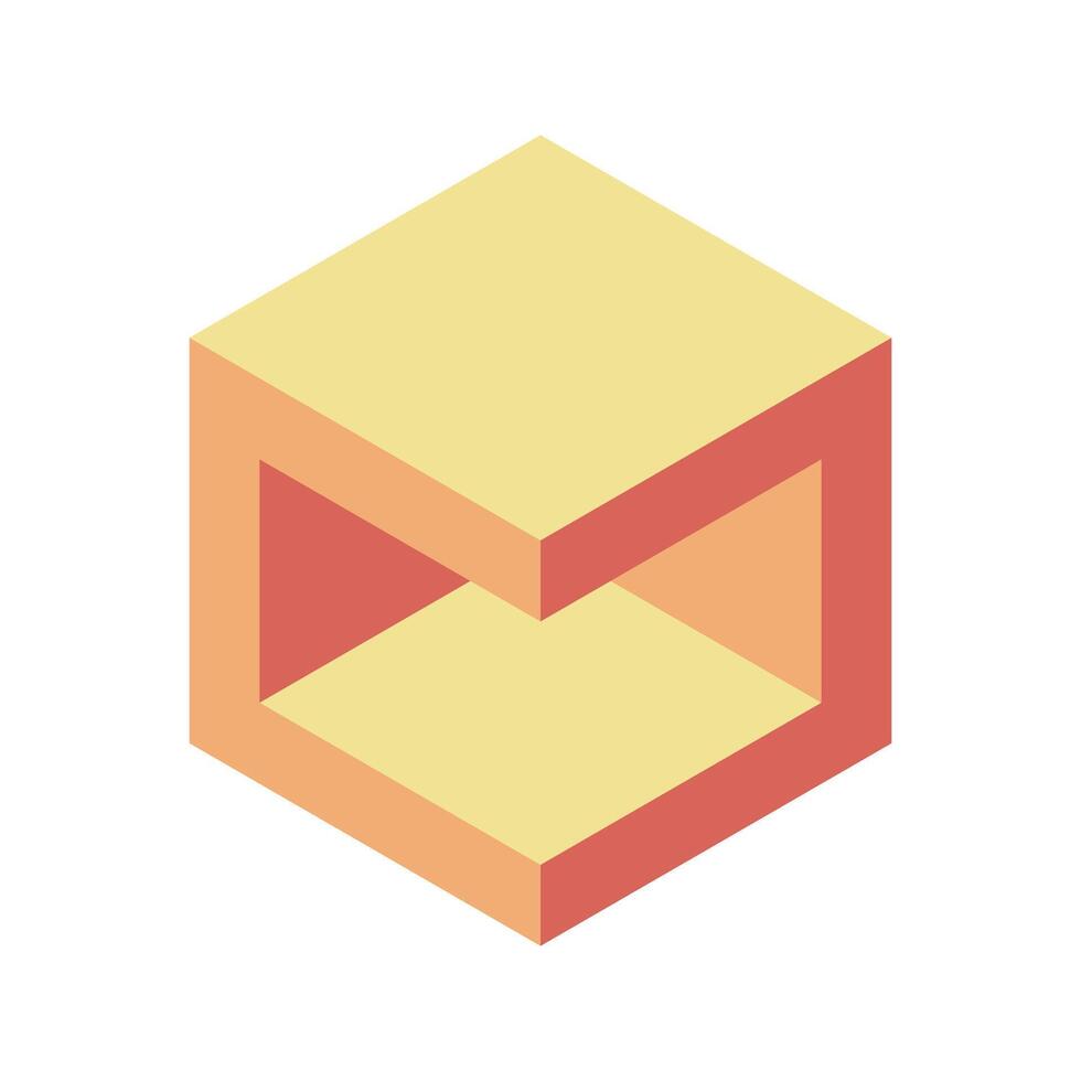 Abstract isometric cube in warm earth tones. Creates an illusion of depth and perspective, perfect for presentations, websites, or designs needing a modern, minimalist feel. vector