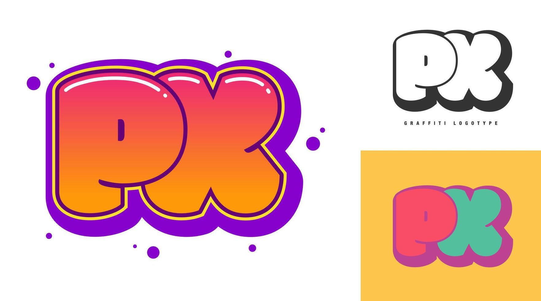 PX logo design for festival or party. Initial letter p and x in graffiti style. Creative modern lettering company name of font typography. Kids trendy logotype or identity. vector
