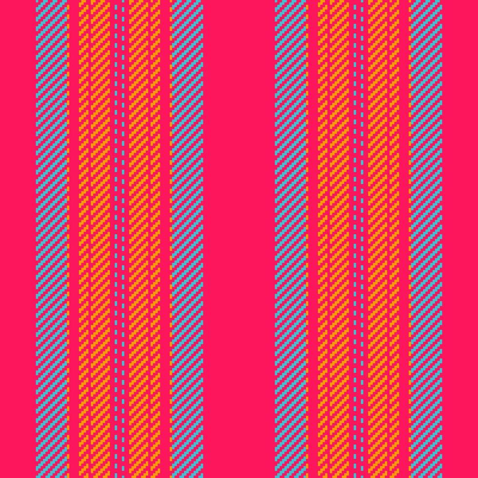 Vibrant vertical stripes in teal, orange, and pink create a dynamic textile design. Perfect for fashion, web design, or print projects needing a bold, geometric pattern. vector