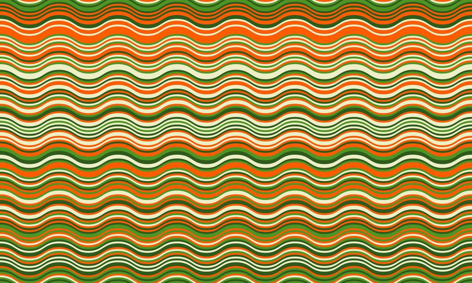 Vibrant wavy stripes in earthy greens, oranges, and creams create a dynamic, retroinspired pattern perfect for textiles, website backgrounds, or packaging. vector