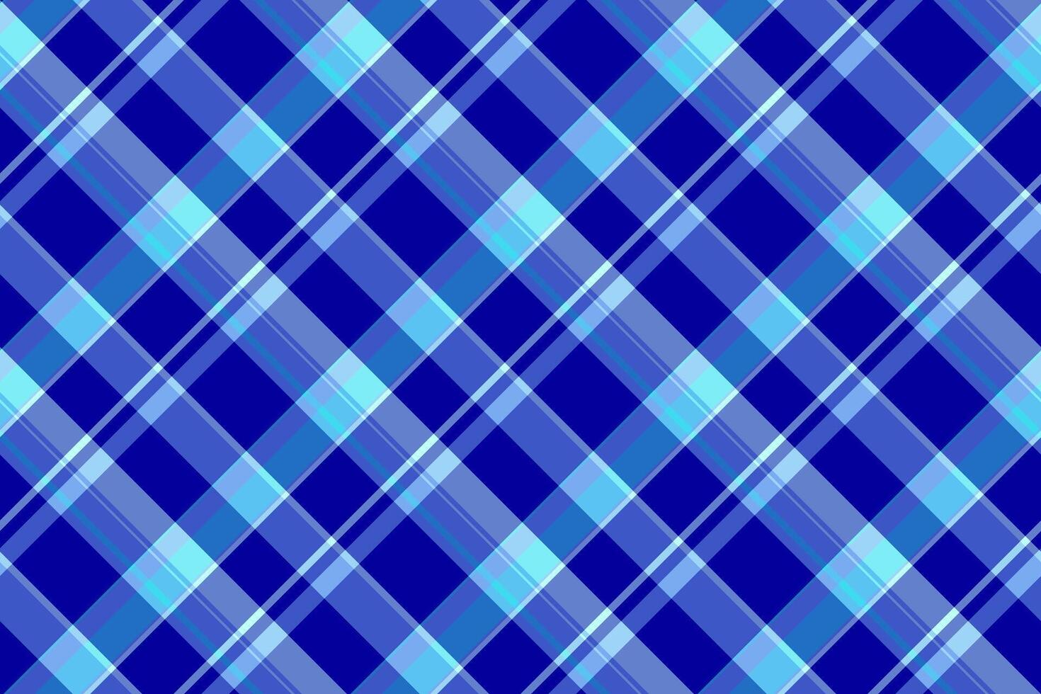 Vibrant diagonal plaid pattern in shades of blue. Perfect for textile design, website backgrounds, or fashion projects. This seamless texture evokes a sense of classic style and modern energy. vector