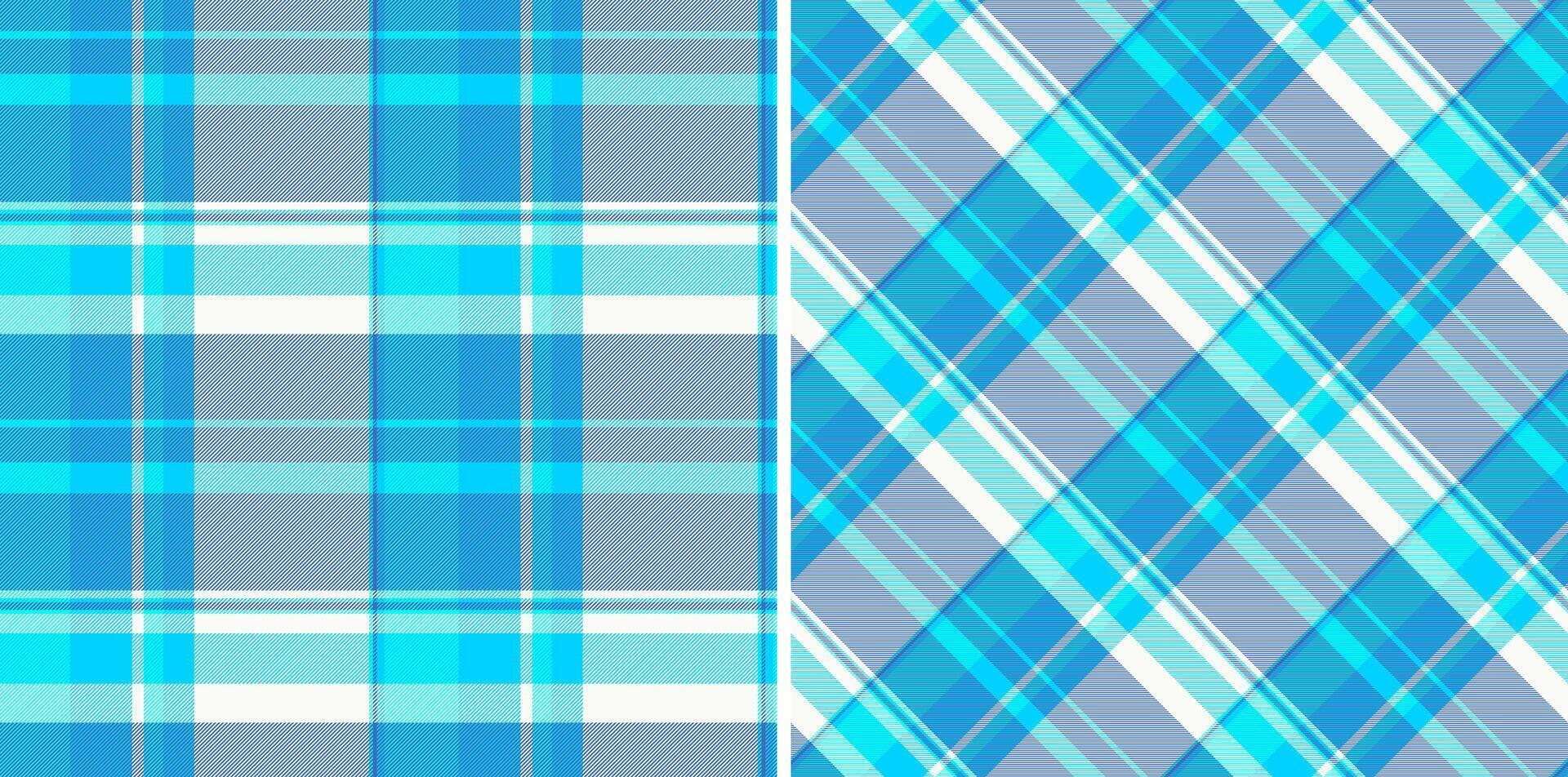 Vibrant blue and white plaid patterns, perfect for textile design, fashion, or website backgrounds. These seamless textures offer versatile options for projects requiring a fresh, modern aesthetic. vector