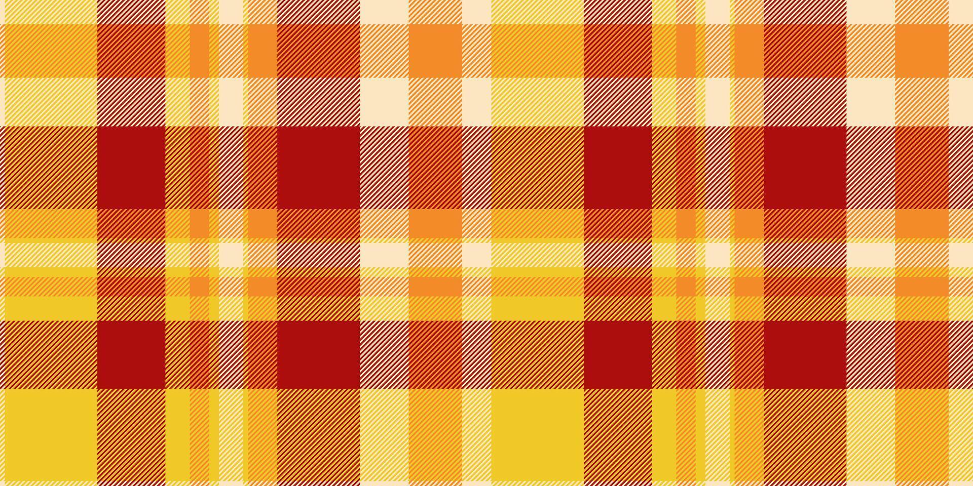 Vibrant autumnal plaid pattern in warm yellows, oranges, and reds. Perfect for fallthemed designs, textile prints, website backgrounds, or any project needing a cheerful, rustic feel. vector
