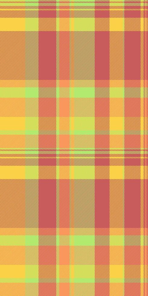 Crossed textile seamless plaid, realistic background pattern . Deluxe fabric check texture tartan in indian red and yellow colors. vector