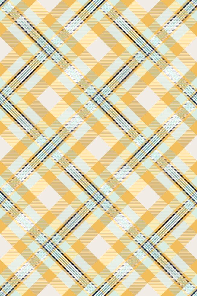 Ornate plaid background seamless, fibrous check pattern. Outfit fabric tartan textile texture in amber and white colors. vector