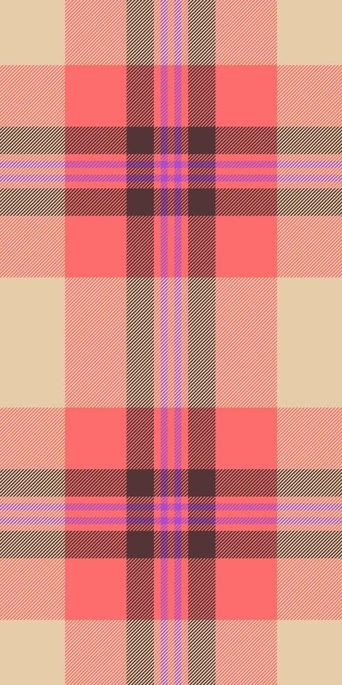 Seamless coral, beige, and lilac plaid pattern. Perfect for textile design, fashion, website backgrounds, and packaging. This vibrant and stylish check design evokes warmth and sophistication. vector