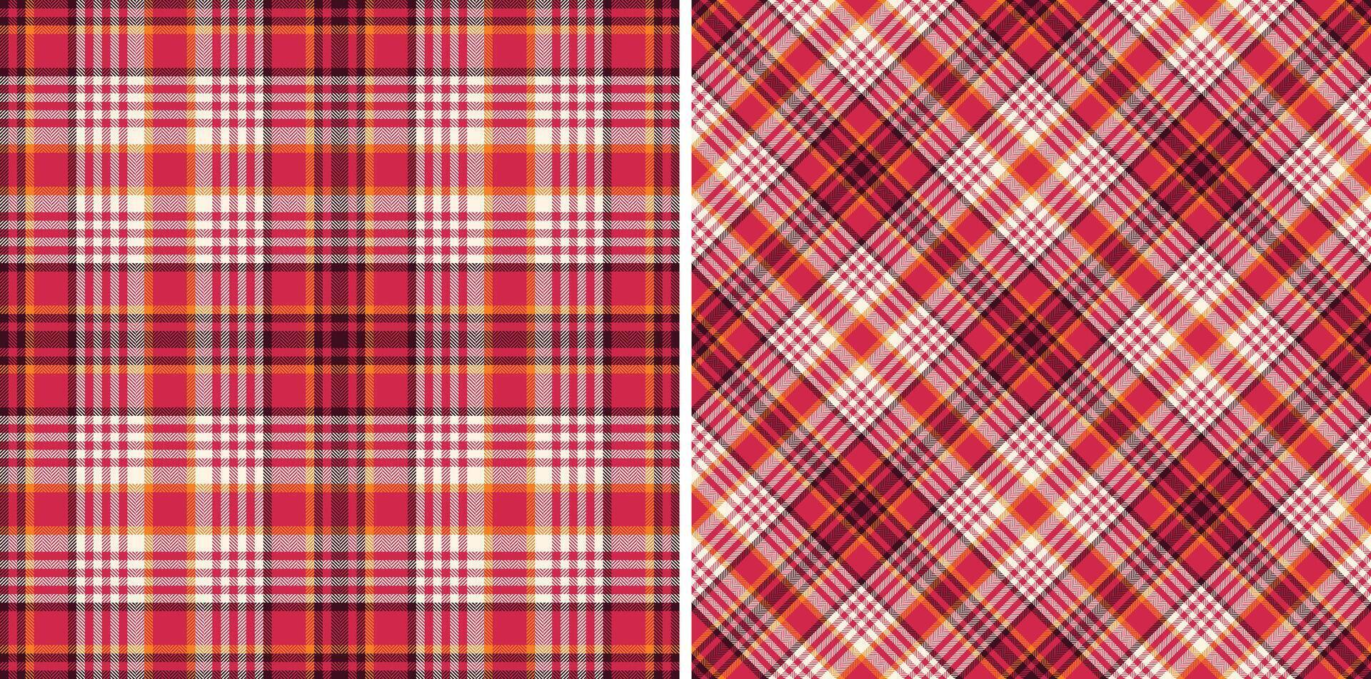 Vibrant red and orange plaid patterns, perfect for textile design, fashion, or website backgrounds. Two seamless variations offer versatile options for creating visually appealing projects. vector