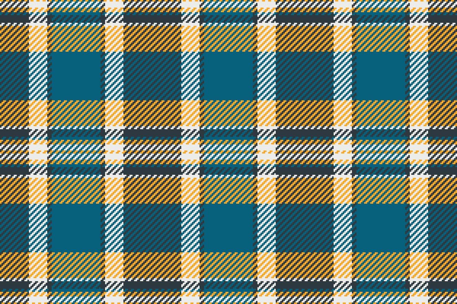 Classic tartan pattern featuring teal, gold, and white. A seamless fabric design ideal for textiles, backgrounds, or any project needing a warm, textured touch. vector