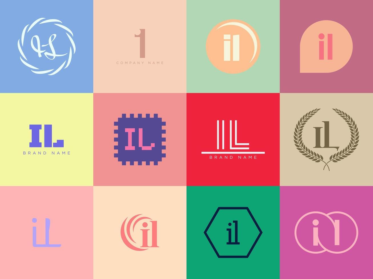 IL logo company template. Letter i and l logotype. Set different classic serif lettering and modern bold text with design elements. Initial font typography. vector