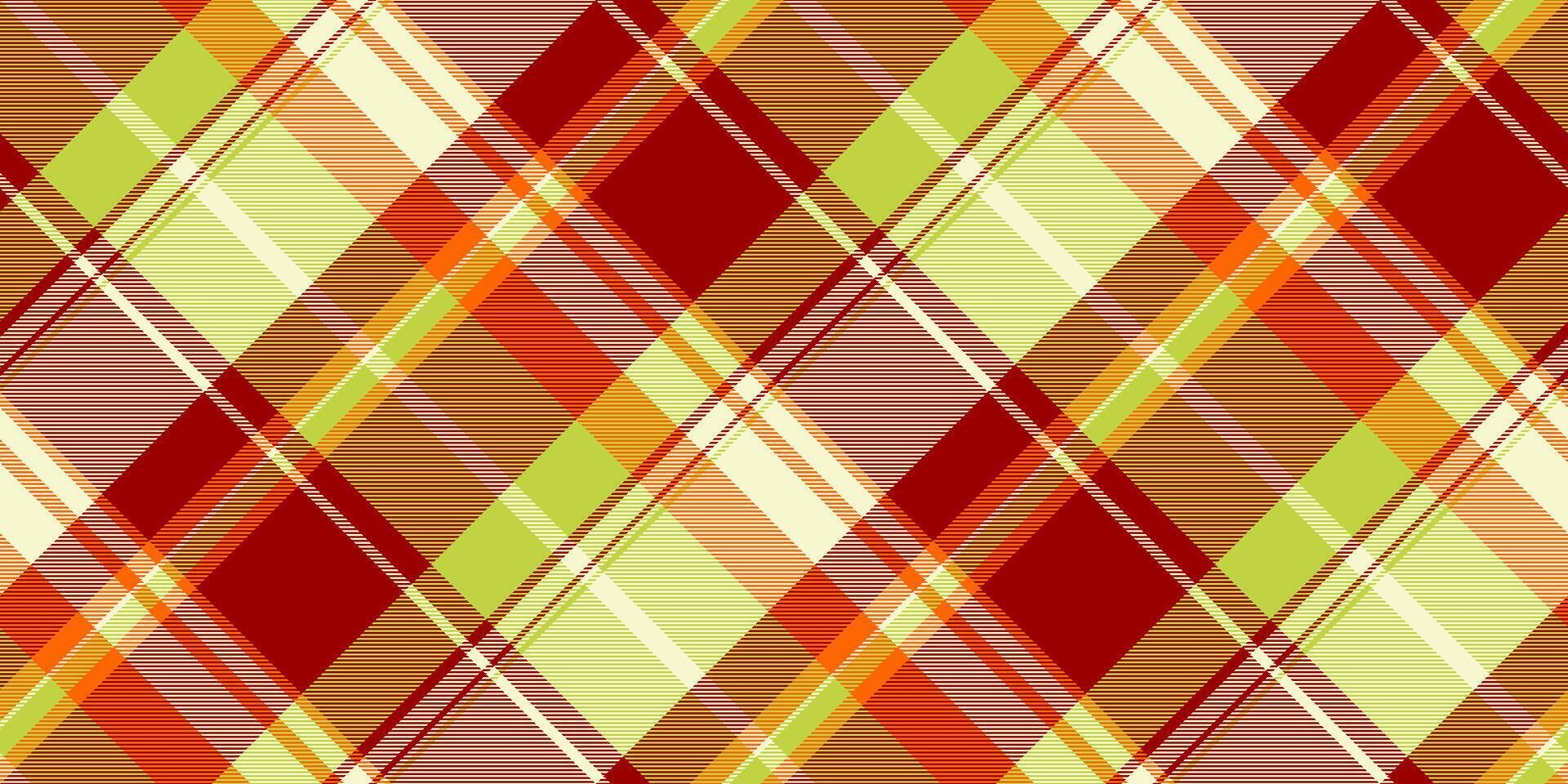 T-shirt textile fabric plaid, worn pattern tartan seamless. Spring check background texture in red and light goldenrod yellow colors. vector