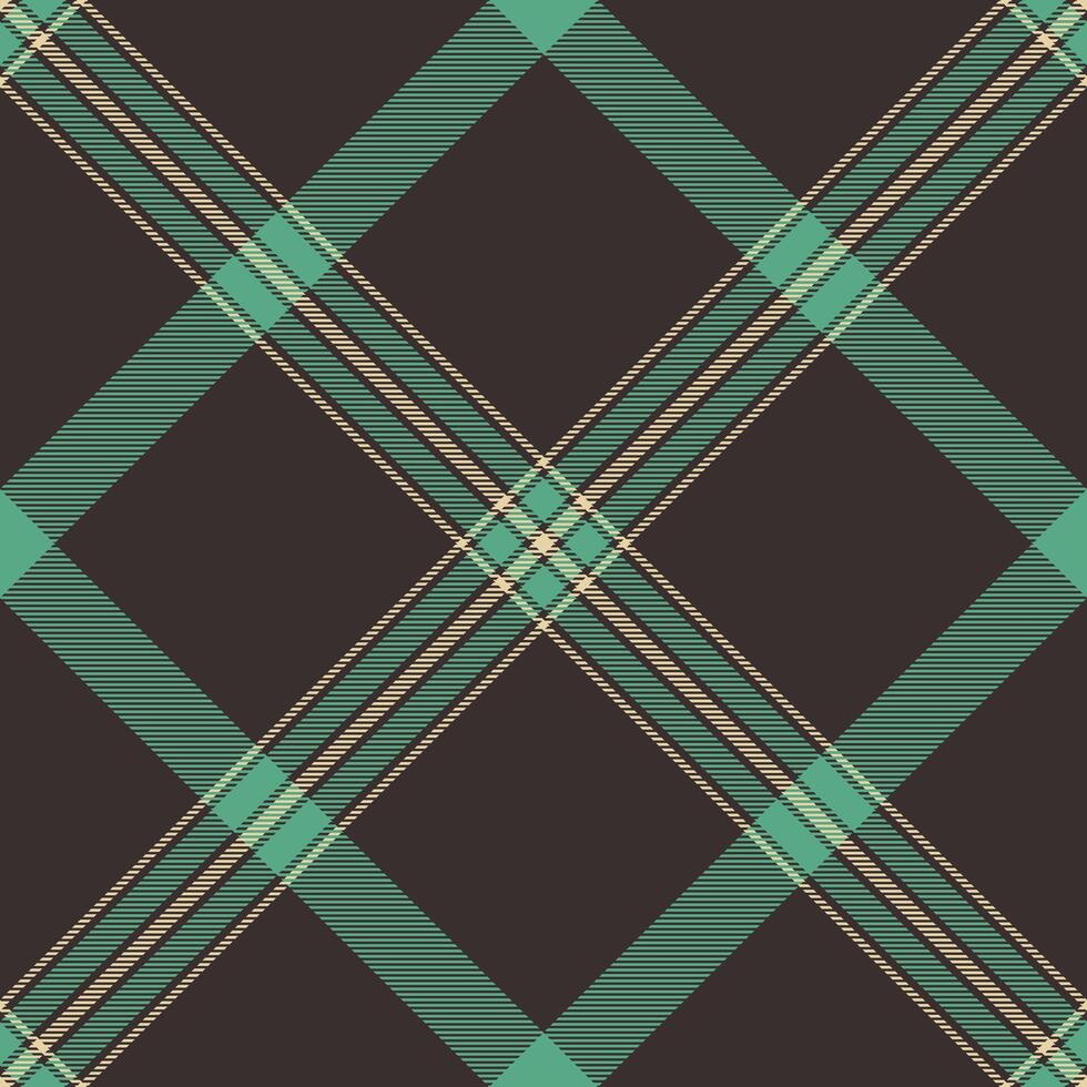 Stylish teal and beige plaid pattern on a dark brown background. Perfect for textile design, fashion, website backgrounds, or any project needing a modern yet classic feel. vector