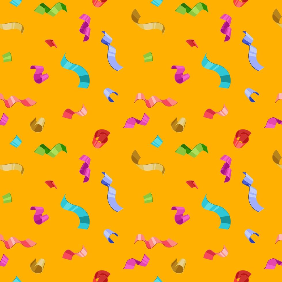Vibrant confetti bursts across a sunny yellow backdrop in this cheerful seamless pattern. Perfect for celebratory designs, invitations, or festive backgrounds, this image evokes joy and fun. vector