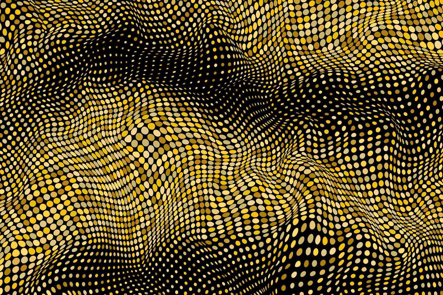 Gold and black halftone dots creating a wavy, textured pattern, with a 3D effect vector