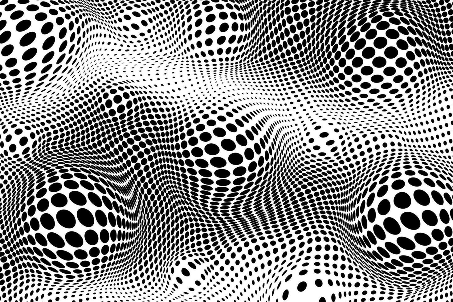 A swirling, 3D textured pattern of black dots on a white background, creating an optical illusion. Abstract background. vector