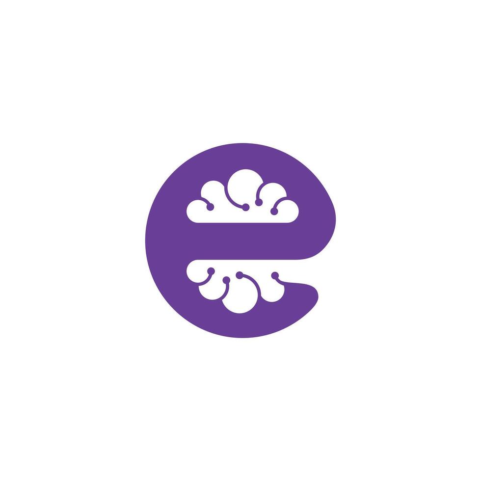 Letter E and brain negative space combination logo vector
